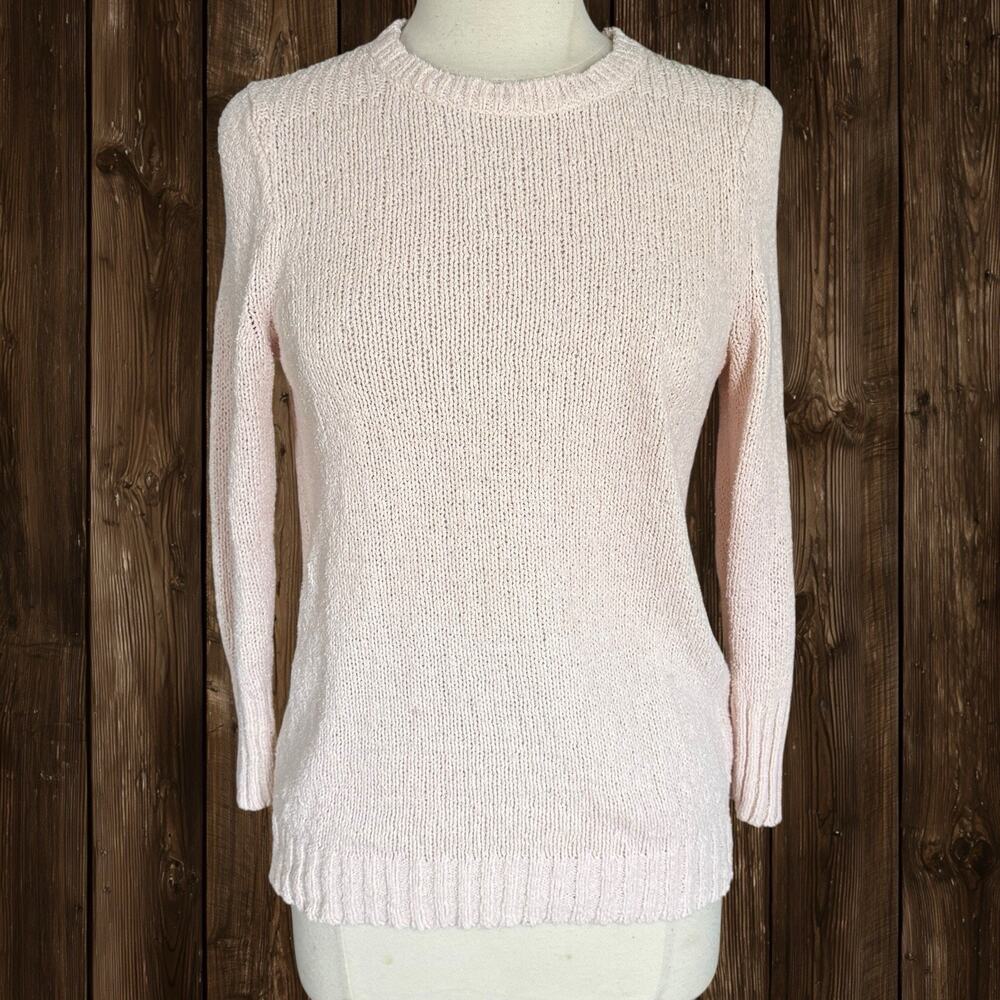 J.Crew Linen Blend Slubby Knit Sweater Sz M 3/4 Sleeve Creamy Ivory Coastal Cool